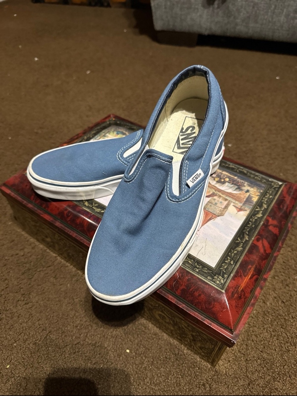 Vans Slip-On Canvas Sneakers in Dusty Blue